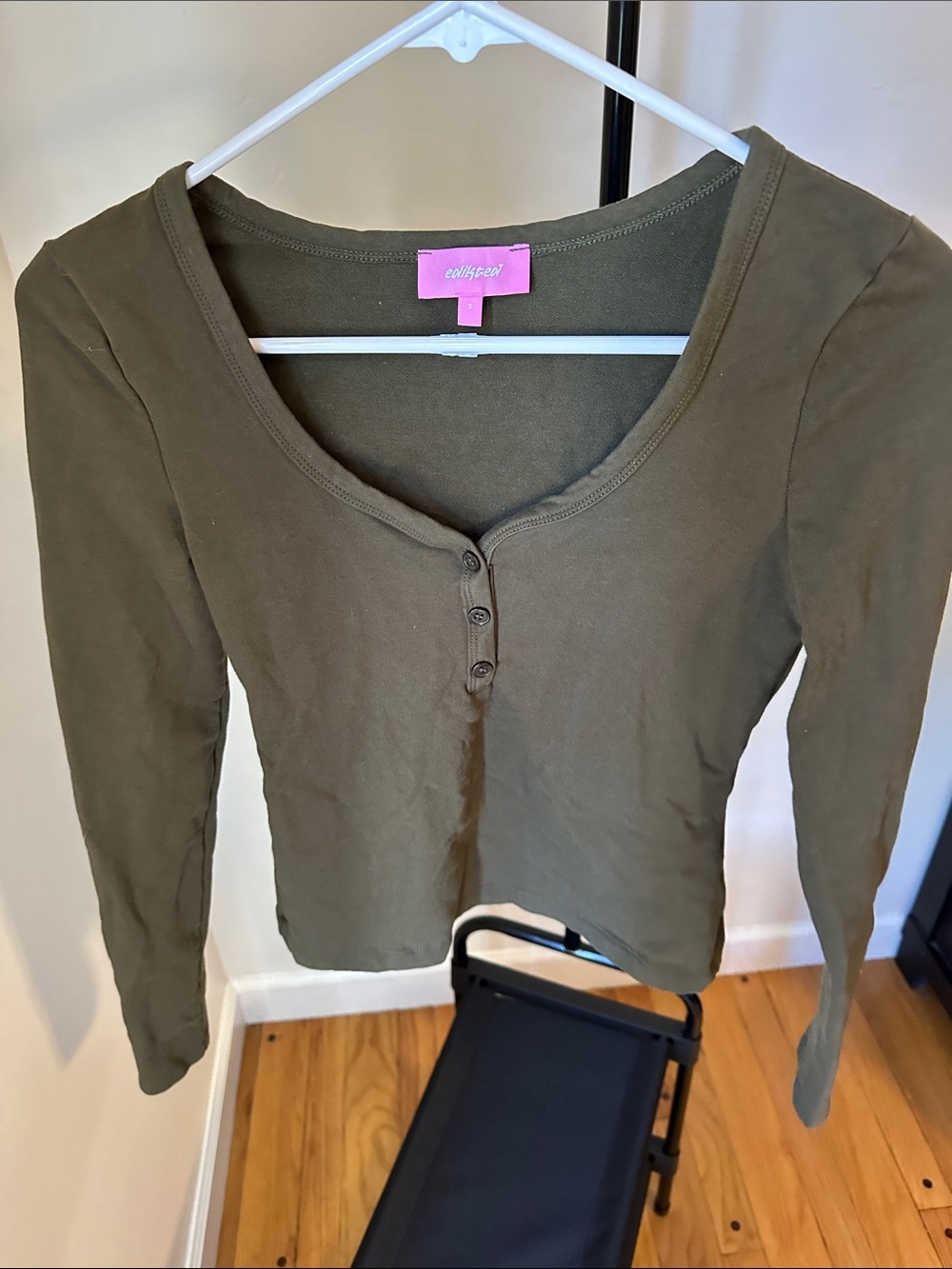 Wildfox Olive Scoop Neck Henley Crop Top